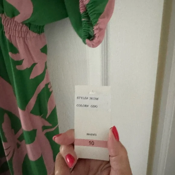 Taylor Green and Pink Wrap Sundress with Dolman Sleeves - Picture 4 of 5